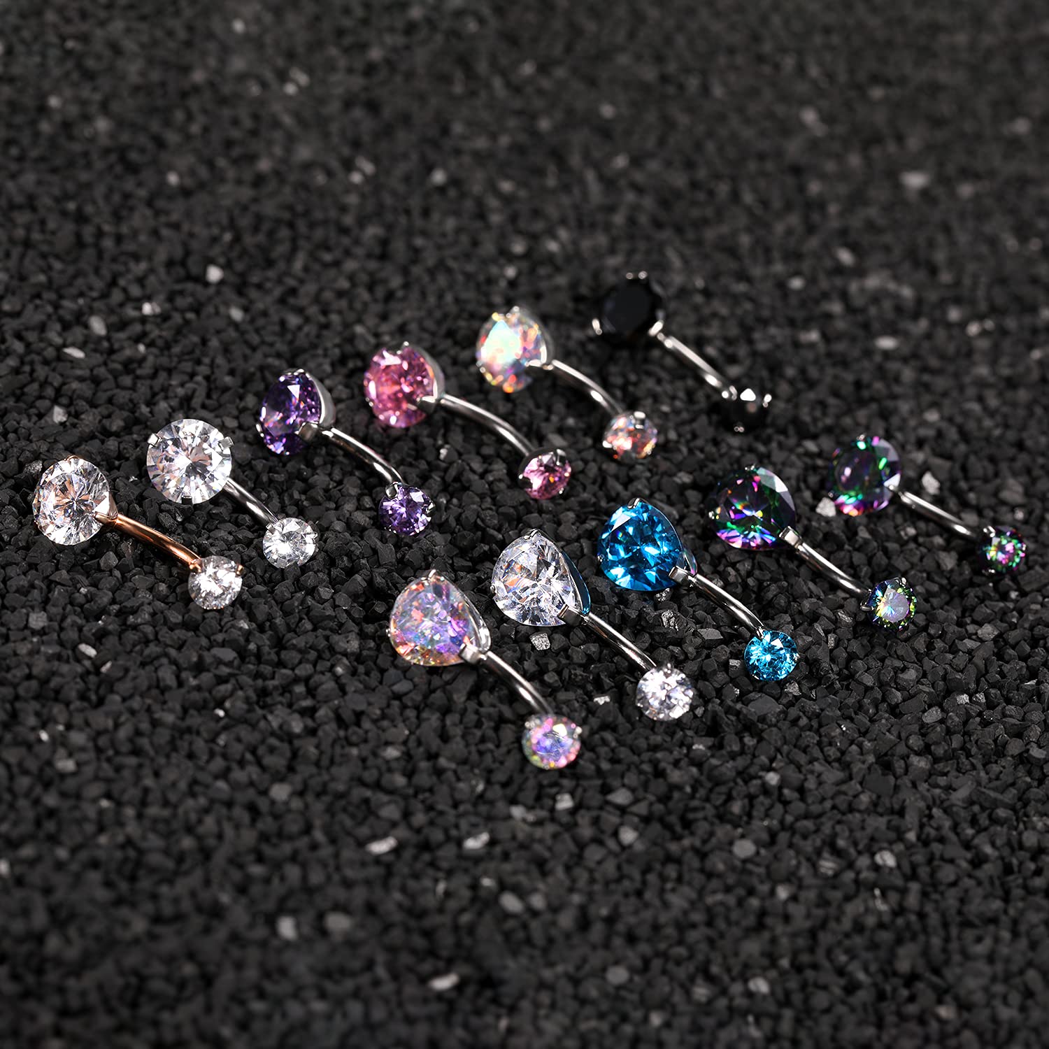 GAGABODY 14G Belly Button Rings G23 Titanium Navel Rings Belly Rings 3/8 inch 10mm Belly Piercing Prong Set Belly Button Navel Piercing Ring Belly Button Jewelry Double Sparkle ABCZ Navel Barbell