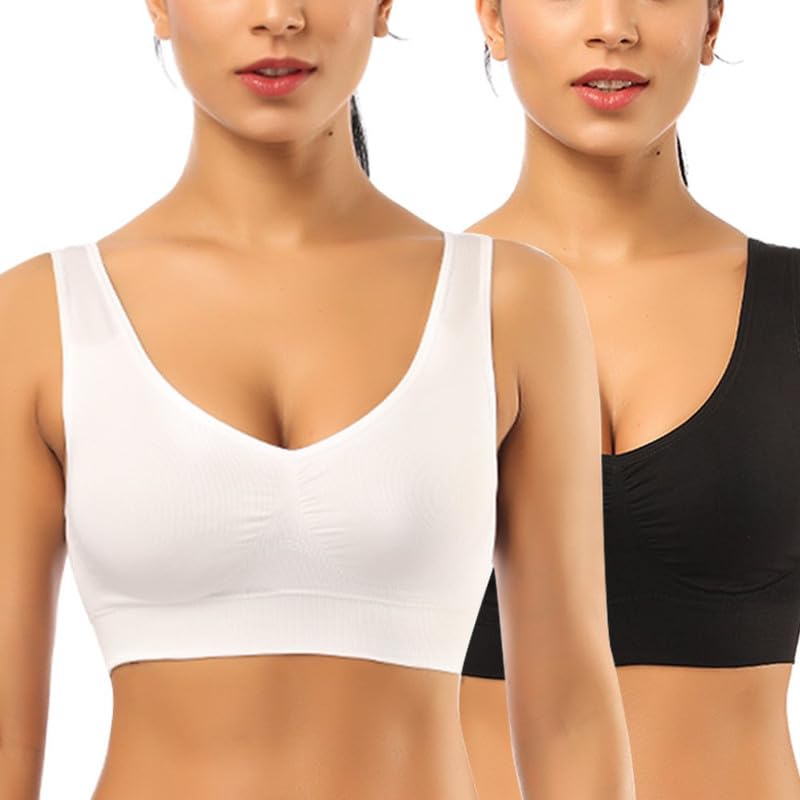 BESTENA Comfort Bra, 2 Pack Seamless Removable Pads Sleep Bras, Yoga Bra, Sports Bras for Women