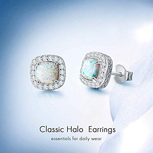 Carleen Created Opal Earrings 925 Sterling Silver October Birthstone Cubic Zirconia CZ Halo Stud Earrings Jewelry Birthday Gifts for Women