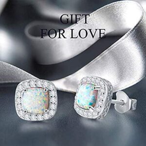 Carleen Created Opal Earrings 925 Sterling Silver October Birthstone Cubic Zirconia CZ Halo Stud Earrings Jewelry Birthday Gifts for Women