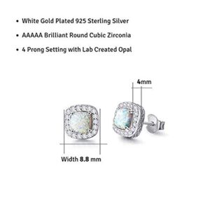 Carleen Created Opal Earrings 925 Sterling Silver October Birthstone Cubic Zirconia CZ Halo Stud Earrings Jewelry Birthday Gifts for Women