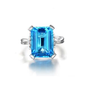 uloveido women rhodium plated big rectangle blue party ring emerald cut lab blue topaz crystal promise engagement rings dainty birth stone wedding jewelry for her size 10 rj292