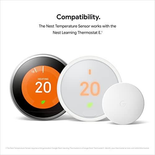 Google Nest Temperature Sensor- That Works with Nest Learning Thermostat and Nest Thermostat E - Smart Home, White