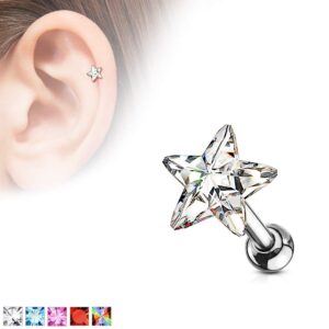 Covet Jewelry Star Crystal Top 316L Surgical Steel Cartilage, Tragus Barbell Studs (Lt. Blue)