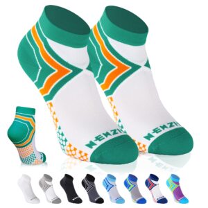 newzill low cut compression socks - unisex running socks with embedded frequency technology for heel, ankle & arch support (large, green/orange)