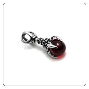 Fusamk Punk Rock Titanium Steel Dragon Claw Crystal Ball Pendant Necklace(Claw_Red_Ball)