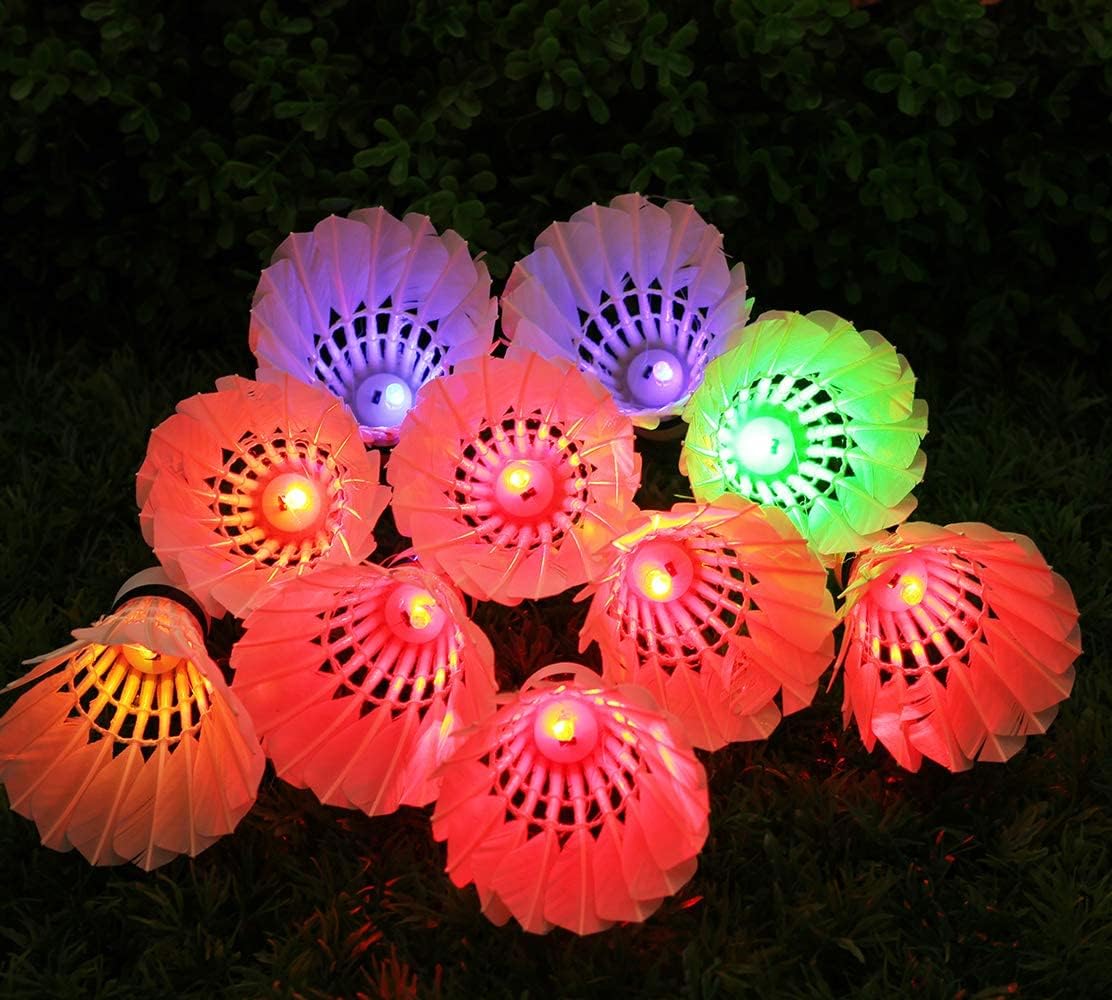 Inngree LED Badminton, [10 Pack] Colourful Shuttlecock Dark Night Goose Feather Glow Birdies Lighting Outdoor Indoor Sport Activities(10PCS)