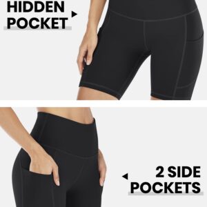 IUGA Biker Shorts Women 6"/8" Workout Shorts Womens with Pockets High Waisted Yoga Running Gym Spandex Compression Shorts Black