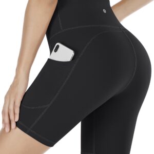 IUGA Biker Shorts Women 6"/8" Workout Shorts Womens with Pockets High Waisted Yoga Running Gym Spandex Compression Shorts Black