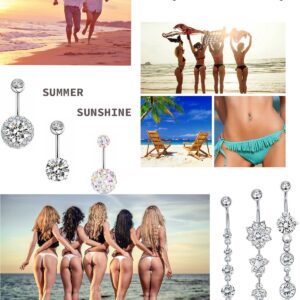 SEVENSTONE 10PCS Stainless Steel Belly Button Rings for Women Navel Piercing Bars Body Jewelry