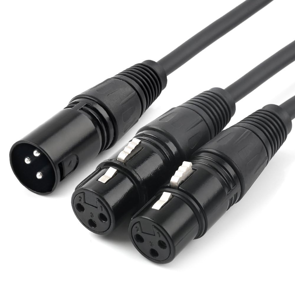 tisino XLR Y-Splitter Cable, Dual Female XLR to Male XLR Mic Combiner Y Cord Balanced Microphone Adaptor Patch Cable (3 Pin 2 Female to 1 Male)- 1.5 Feet