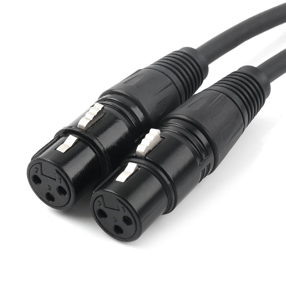 tisino XLR Y-Splitter Cable, Dual Female XLR to Male XLR Mic Combiner Y Cord Balanced Microphone Adaptor Patch Cable (3 Pin 2 Female to 1 Male)- 1.5 Feet