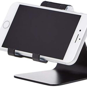 Amazon Basics Adjustable Aluminum Cell Phone Desk Stand for iPhone and Android, Black, 3.3 x 3 x 4.2 Inch (LxWxH)