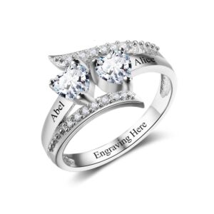 jewelora personalized 2 simulated birthstones engagement promise ring for her couple friendship rings for women (silver, 7)