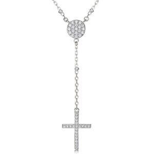 kaletine evil eye cross y necklace sterling silver 925 pendant chain 16"-17"-18" paved cubic zirconia[rhodium]