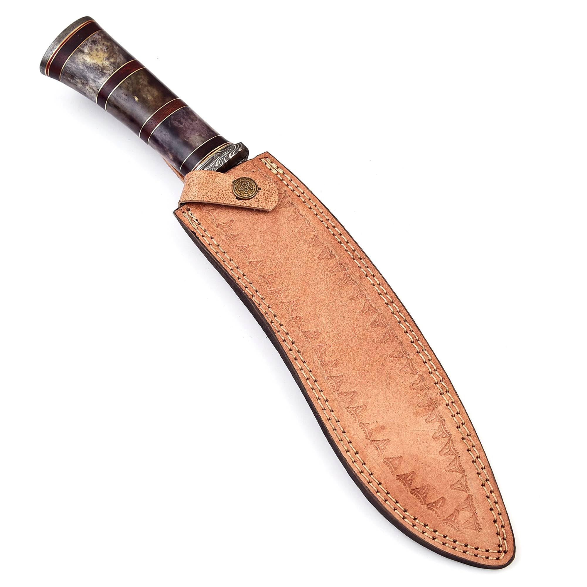 UK UNIQUE SHARP KNIVES Handmade Damascus Steel 15 Inches Kukri Knife BK-3032 -Rose Wood Handle With Damascus Steel Gurd/Pommel