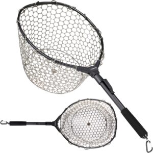 plusinno fly fishing net fish landing net, trout bass net soft rubber mesh catch and release net (16" x 13" hoop size)