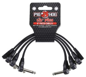 pig hog phlsk6bk lil' pigs low profile right-angle 1/4" black instrument patch cables, 6" (4 pack)