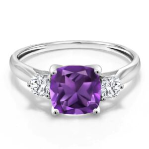 gem stone king 1.66 cttw 10k white gold purple amethyst and white moissanite 3-stone engagement ring | 3 stone wedding anniversary promise ring for women | size 5,6,7,8,9