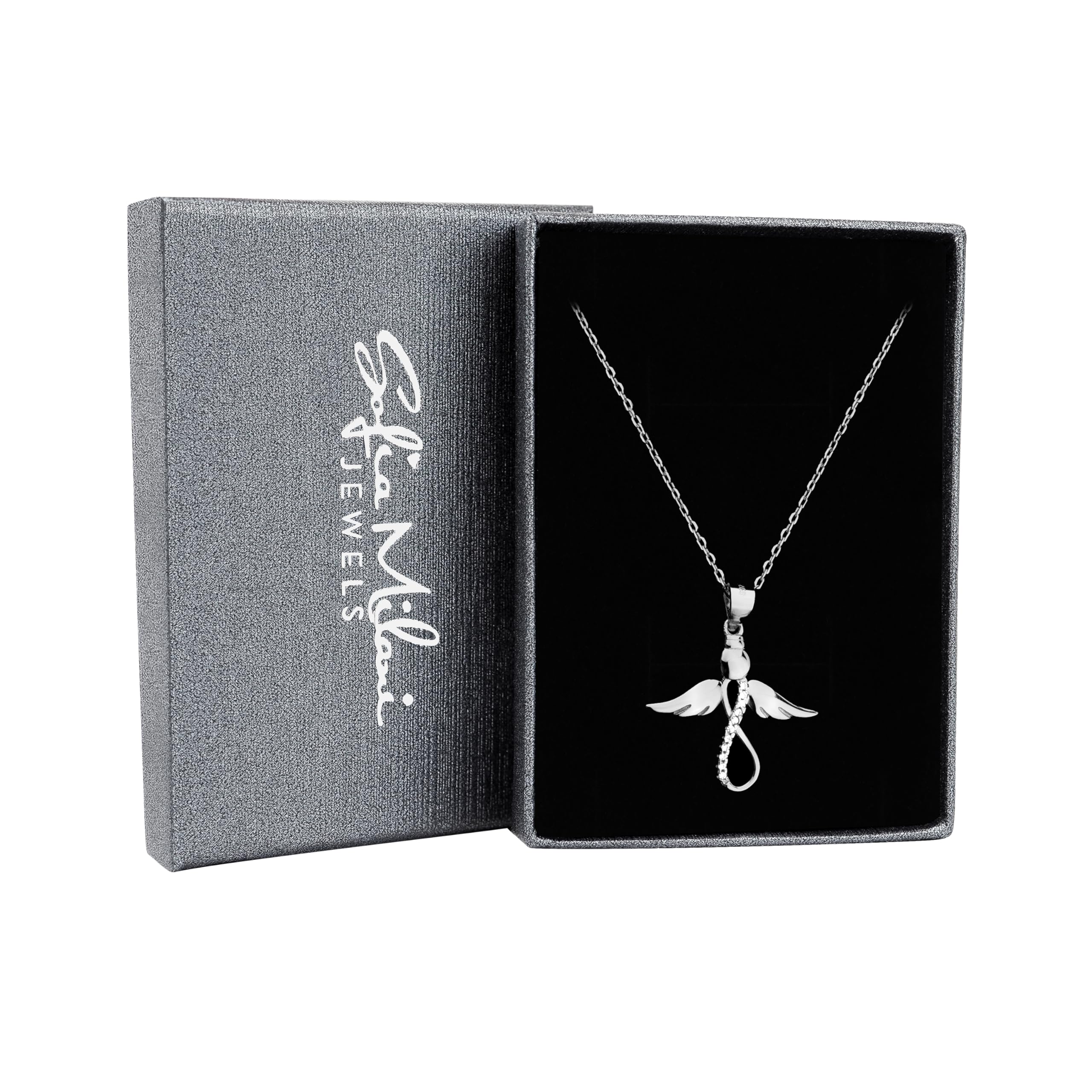 Sofia Milani - Solid 925 Sterling Silver Necklace for Women - with Zirconia Stones - Guardian Angel Pendant - 50157