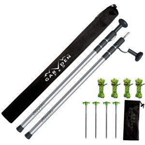 Telescoping Tarp Poles | Replacement Canopy Adjustable Aluminum Rods, Portable & Lightweight for Tent Fly, Awning, Outdoor Camping, Hiking, Backpacking & Rainfly + Pegs & Reflective Ropes