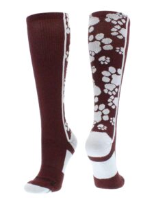 crazy socks with paws over the calf (maroon/white, small)