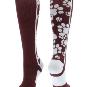 Crazy Socks with Paws Over the Calf (Maroon/White, Medium)