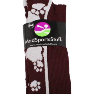 Crazy Socks with Paws Over the Calf (Maroon/White, Medium)