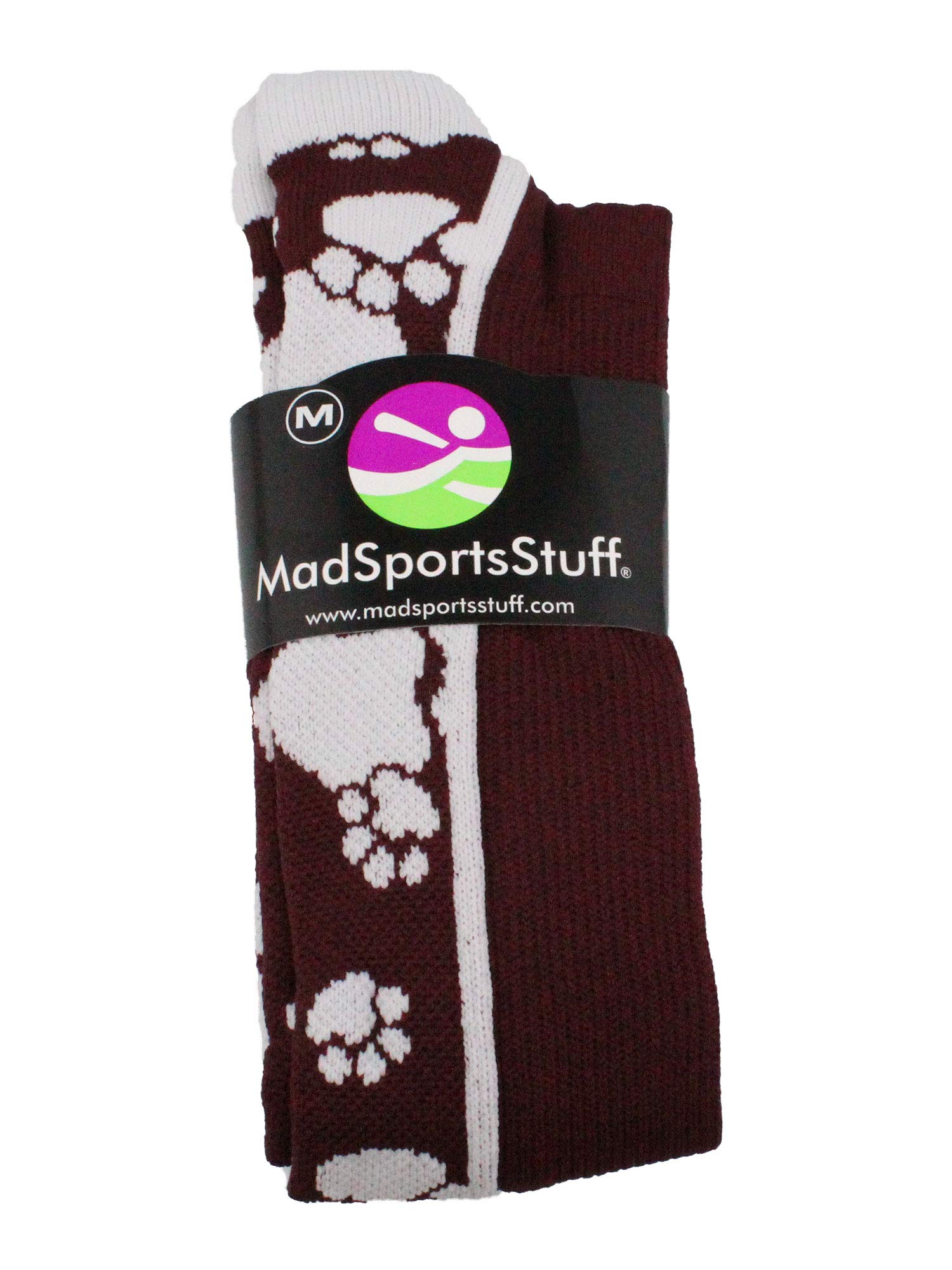 Crazy Socks with Paws Over the Calf (Maroon/White, Medium)