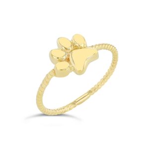 Elegant 14k Yellow Gold Dog Paw Print Statement Rope Ring (Size 4)