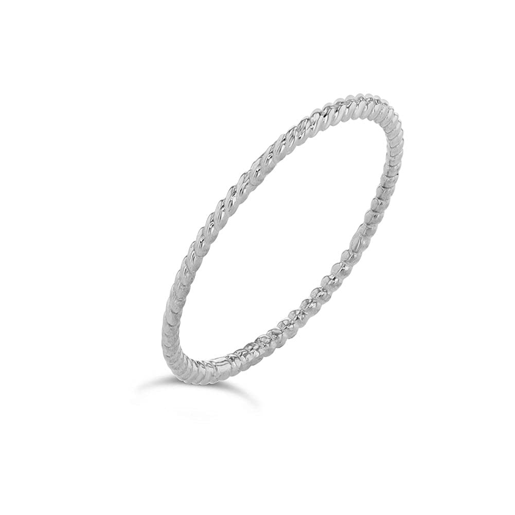 10K White Gold Dainty Stackable Rope Cable Design Thin Slender Band Ring - Size 5-1/4