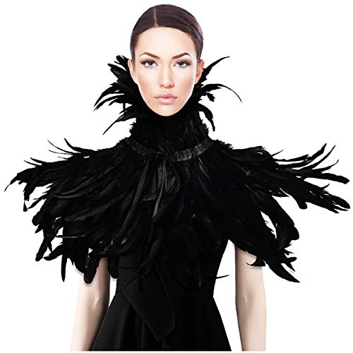 HOMELEX Black Witch Feather Collar Crow Shawl Costume Halloween Swan Wings Accessories Cape for Women