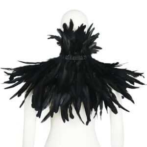 HOMELEX Black Witch Feather Collar Crow Shawl Costume Halloween Swan Wings Accessories Cape for Women