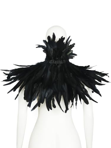 HOMELEX Black Witch Feather Collar Crow Shawl Costume Halloween Swan Wings Accessories Cape for Women