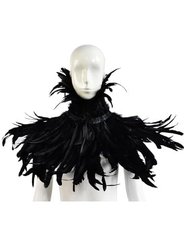 HOMELEX Black Witch Feather Collar Crow Shawl Costume Halloween Swan Wings Accessories Cape for Women