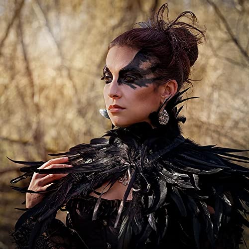 HOMELEX Black Witch Feather Collar Crow Shawl Costume Halloween Swan Wings Accessories Cape for Women