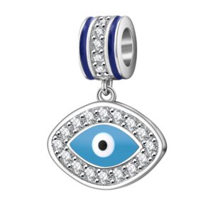 blue evil eye pendant charms original 925 sterling silver dangle charm with clear cz for pandora european bracelet (blue evil eye)