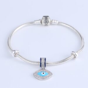 Blue Evil Eye Pendant Charms Original 925 Sterling Silver Dangle Charm with Clear CZ for Pandora European Bracelet (Blue Evil Eye)