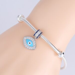 Blue Evil Eye Pendant Charms Original 925 Sterling Silver Dangle Charm with Clear CZ for Pandora European Bracelet (Blue Evil Eye)