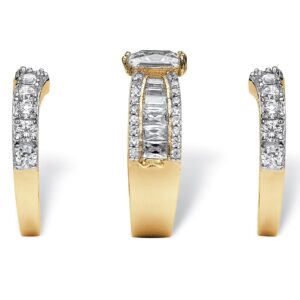 PalmBeach Yellow Gold-Plated or Platinum-Plated Sterling Silver Princess Cut Cubic Zirconia Bridal Ring Set Size 6