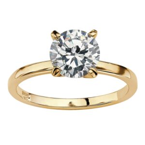 PalmBeach Yellow Gold-Plated or Sterling Silver Round Cubic Zirconia Solitaire Engagement Ring Size 8