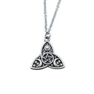 SanLan Triple Moon Goddess Triquetra Pentacle Necklace Pagan Wicca Pendant Necklace