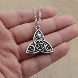 SanLan Triple Moon Goddess Triquetra Pentacle Necklace Pagan Wicca Pendant Necklace