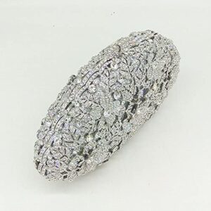 Dazzling Flower Women Silver Crystal Clutch Evening Bag Wedding Party Diamond Handbag and Purse