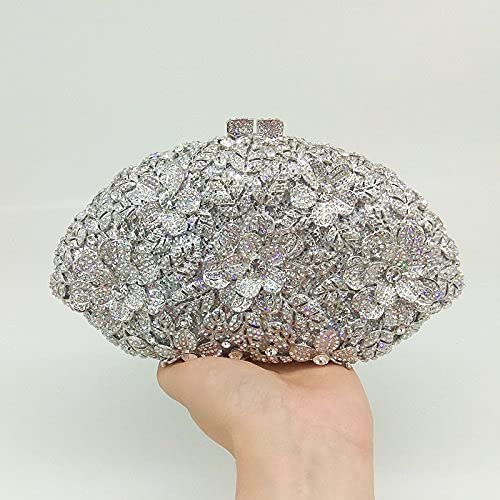 Dazzling Flower Women Silver Crystal Clutch Evening Bag Wedding Party Diamond Handbag and Purse