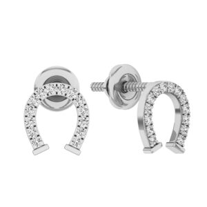 Dazzlingrock Collection Round White Diamond Horse Shoe Stud Earrings for Her (0.10 ctw, Color I-J, Clarity I1-I2) in 14K White Gold in Screw Back