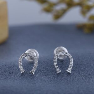 Dazzlingrock Collection Round White Diamond Horse Shoe Stud Earrings for Her (0.10 ctw, Color I-J, Clarity I1-I2) in 14K White Gold in Screw Back