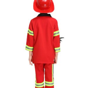 yolsun Fireman Costume for Kids, Boys' and Girls' Firefighter Dress up, Fire Fighter with Toy Accessories Set Halloween Role Play(Red,4-5 Years)