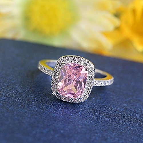 KUYIUIF Brilliant Cut Solitaire Cubic Zirconia CZ Engagement Ring 18k White Gold Pink Austria Crystal Lady Bridal Wedding Engagement (8)