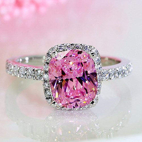 KUYIUIF Brilliant Cut Solitaire Cubic Zirconia CZ Engagement Ring 18k White Gold Pink Austria Crystal Lady Bridal Wedding Engagement (8)